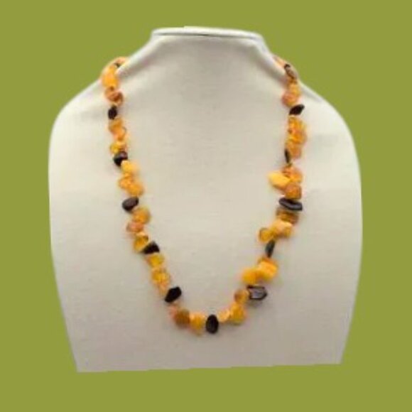 NOS Vintage Butterscotch & Chocolate Amber Endless Necklace  Hand Strung Unisex - Picture 4 of 4